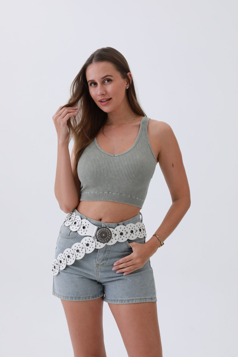 Edgy Hollow-Out Belt – Vintage Patchwork & Punk Studs - NeoKira Unlimited