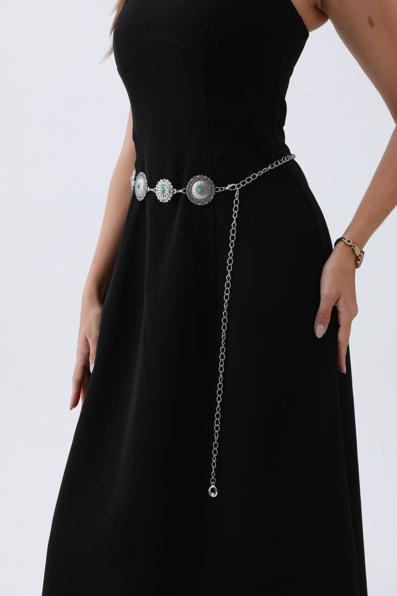 Boho Turquoise Belt – Antique Bronze Buckle with Gemstone Accents - NeoKira Unlimited