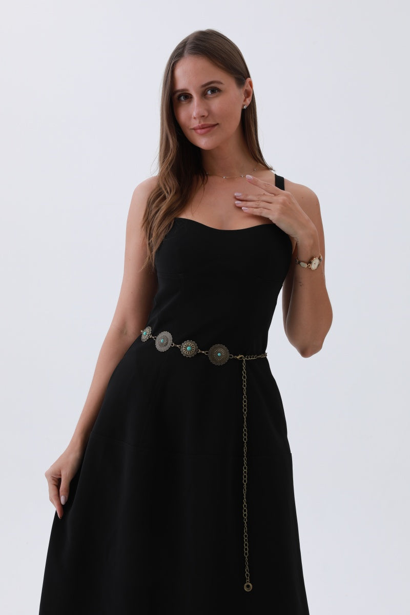 Boho Turquoise Belt – Antique Bronze Buckle with Gemstone Accents - NeoKira Unlimited
