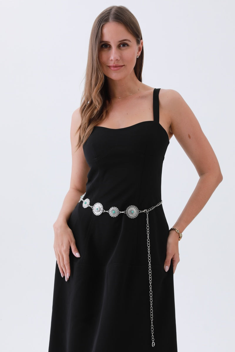 Boho Turquoise Belt – Antique Bronze Buckle with Gemstone Accents - NeoKira Unlimited