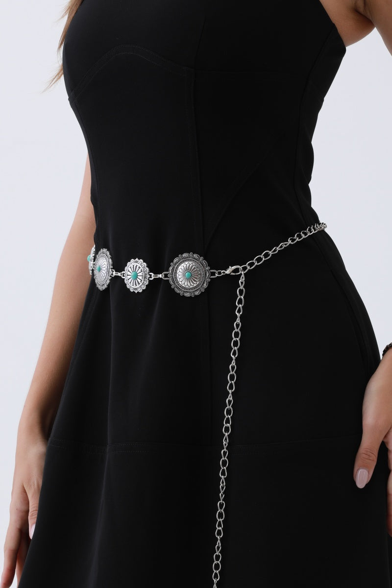 Boho Turquoise Belt – Antique Bronze Buckle with Gemstone Accents - NeoKira Unlimited