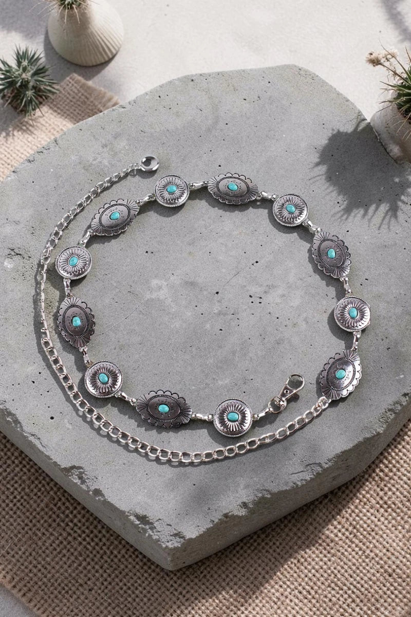 Bohemian Turquoise Waist Chain – Geometric Link Belt - NeoKira Unlimited