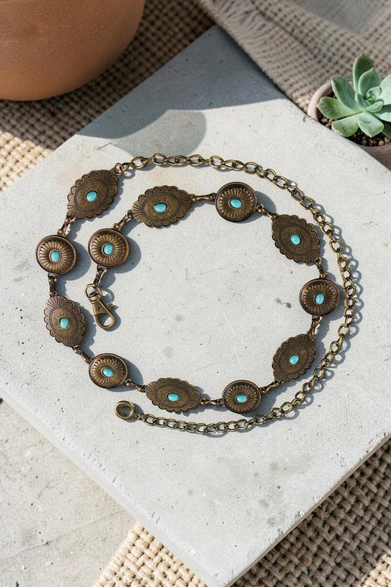 Bohemian Turquoise Waist Chain – Geometric Link Belt - NeoKira Unlimited