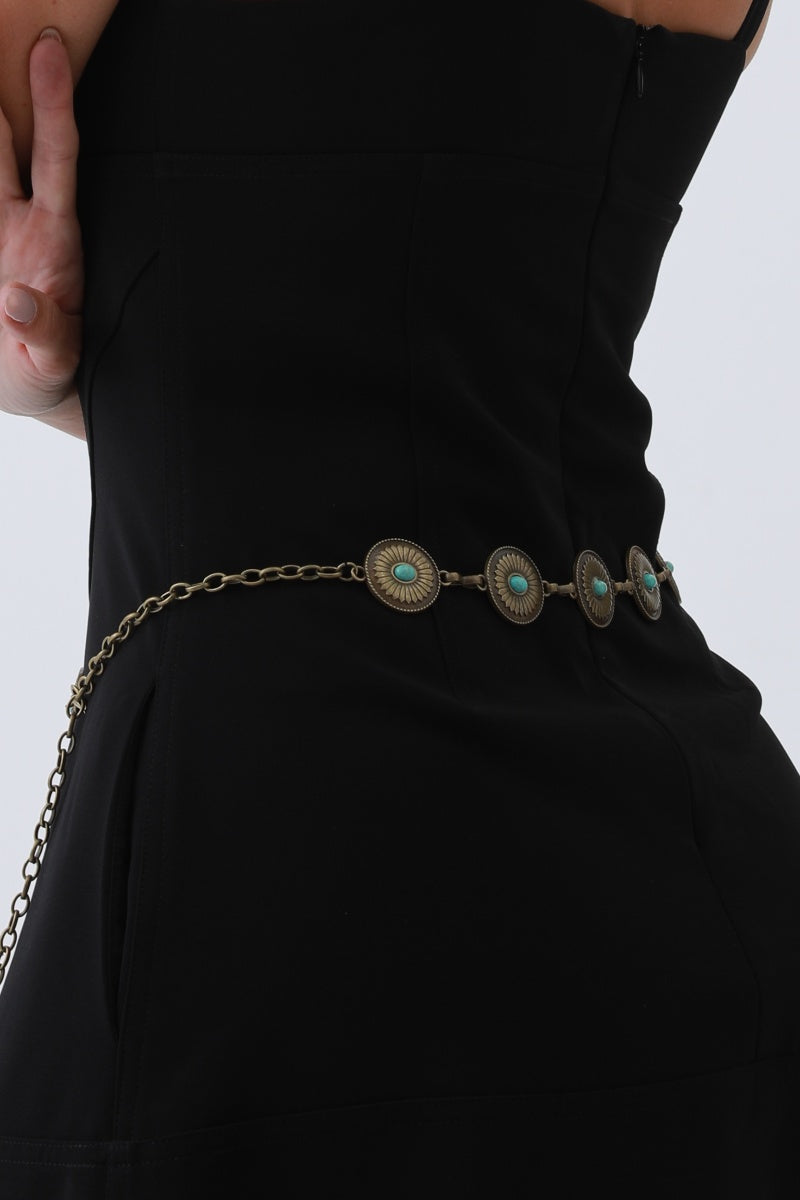 Turquoise Cowboy Chain Belt – Vintage Western Elegan - NeoKira Unlimited