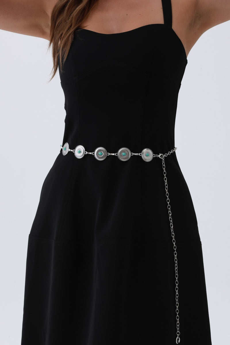 Turquoise Cowboy Chain Belt – Vintage Western Elegan - NeoKira Unlimited