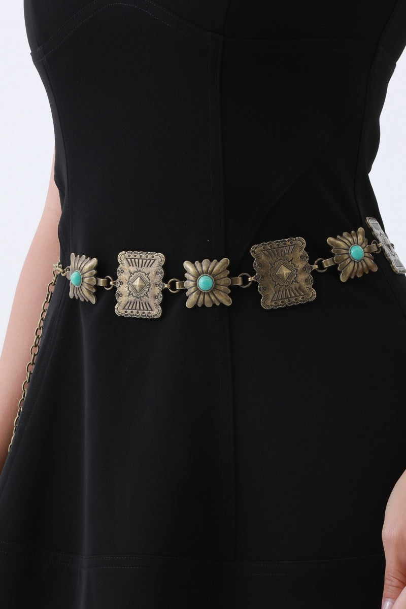 Turquoise Square Chain Belt – Vintage Western Geometric Design - NeoKira Unlimited