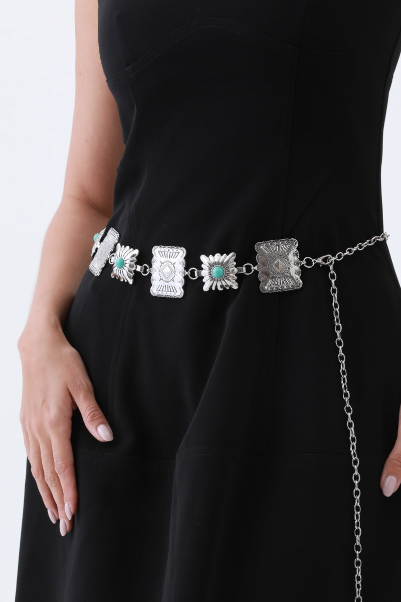 Turquoise Square Chain Belt – Vintage Western Geometric De - NeoKira Unlimited