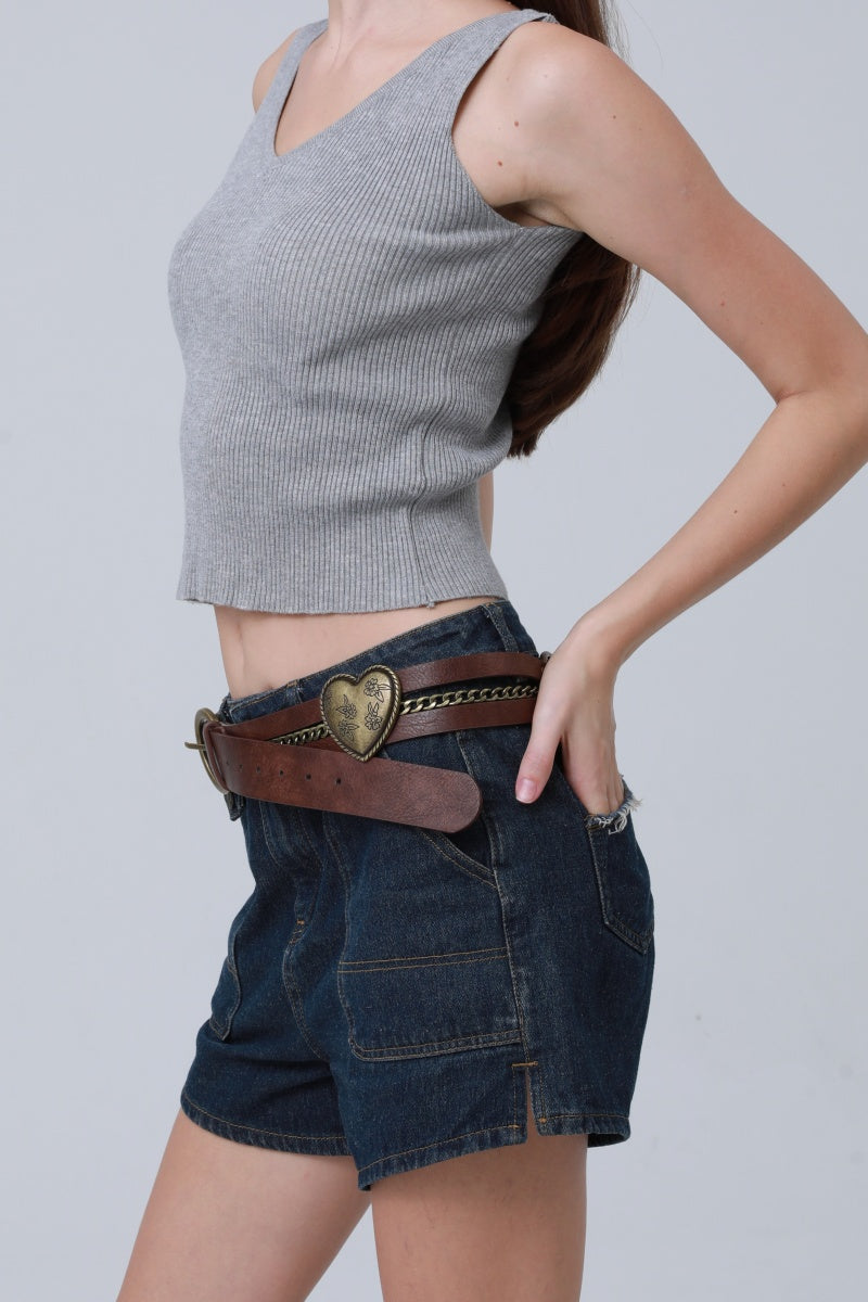 Vintage Western Belt – Faux Leather with Heart & Chain Accent - NeoKira Unlimited