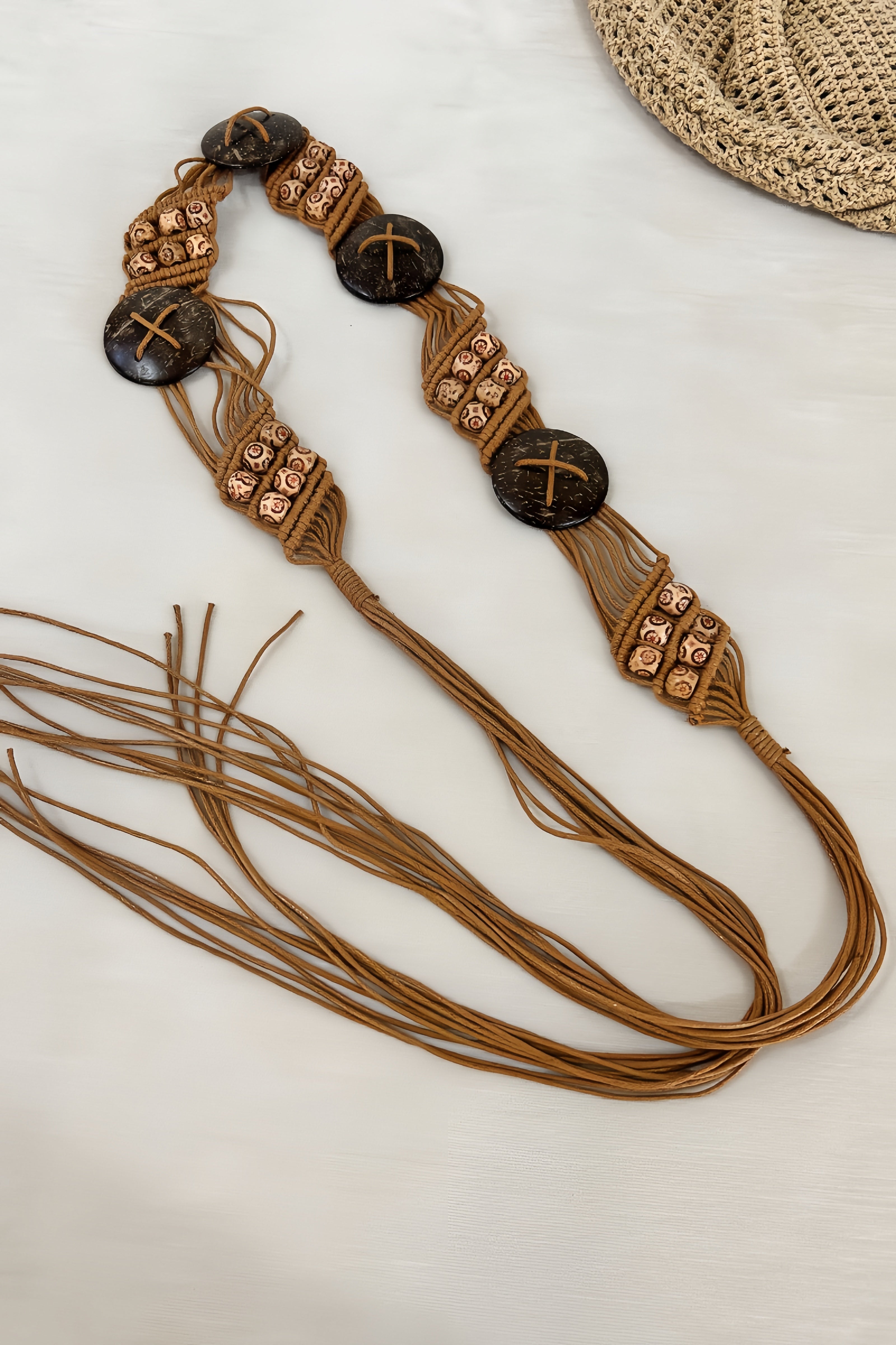 Boho Macrame Waist Chain – Coconut Shell & Fringe Belt - NeoKira Unlimited