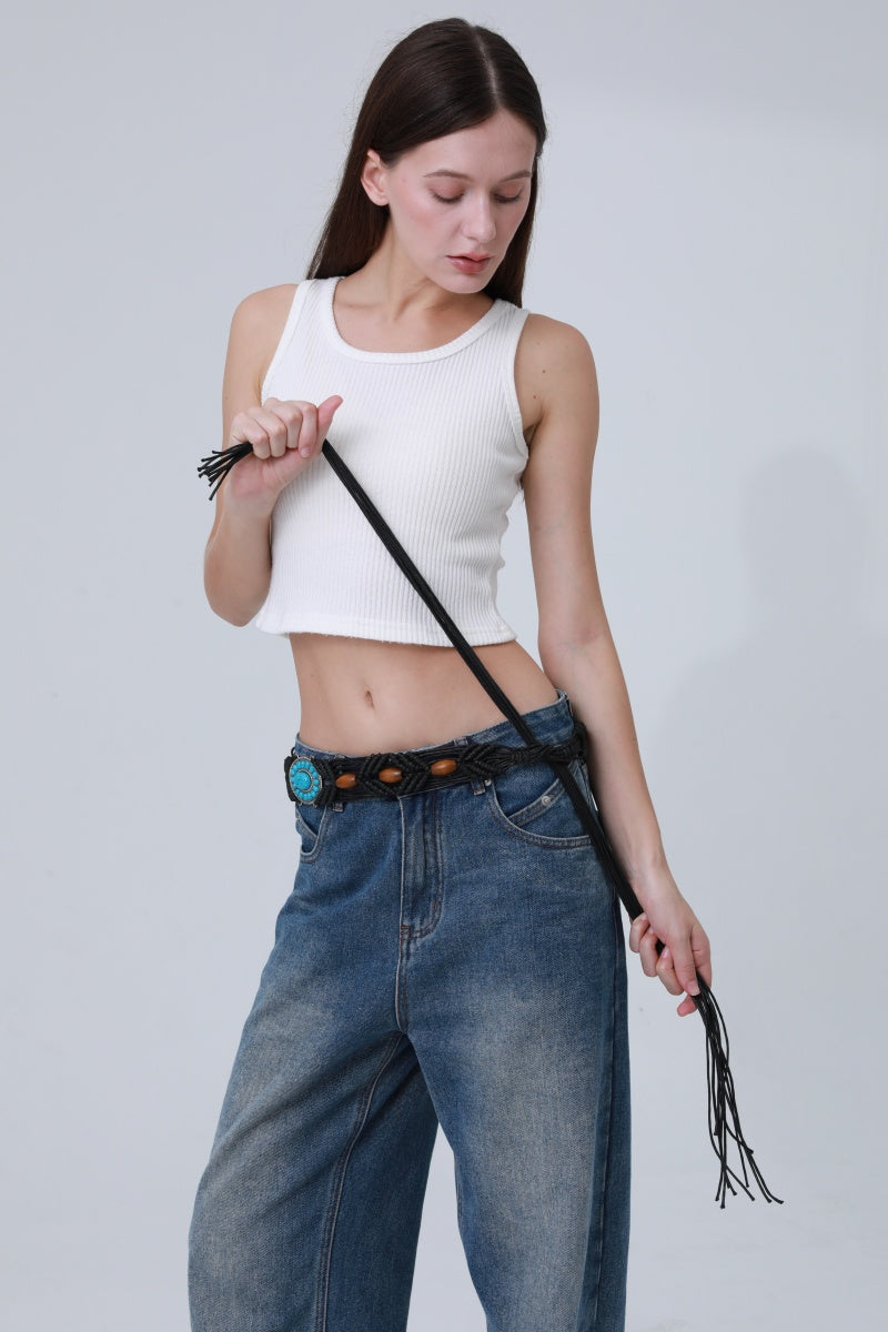 Bohemian Waist Rope – Adjustable Braided Belt with Turquoise Beads - NeoKira Unlimited
