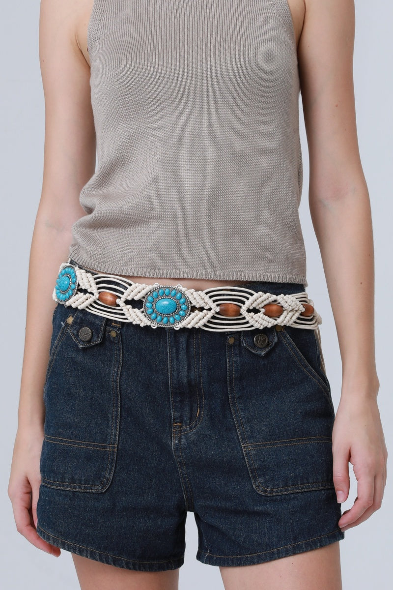 Bohemian Waist Rope – Adjustable Braided Belt with Turquoise Beads - NeoKira Unlimited