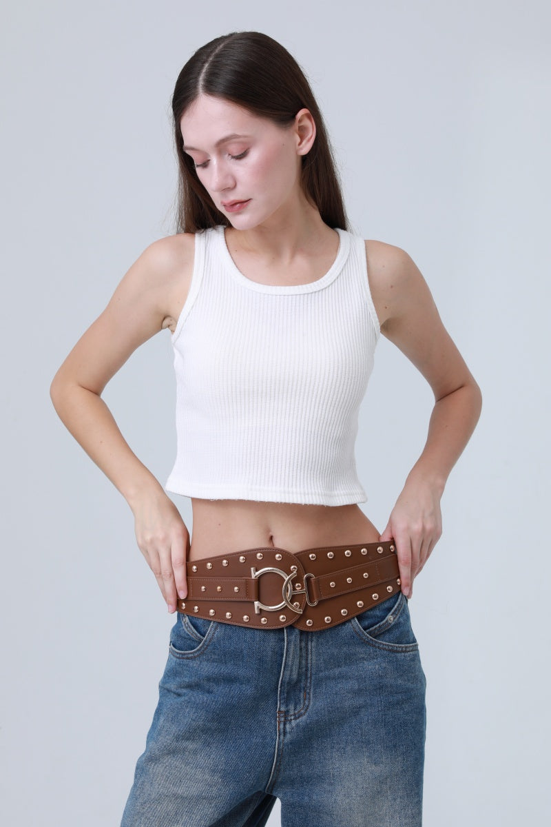 Vintage Bohemian Wide Belt – Studded Leather Waist Cincher - NeoKira Unlimited