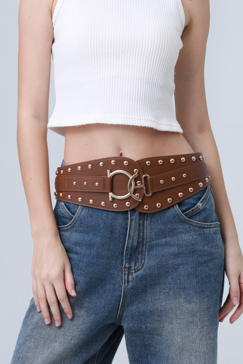 Vintage Bohemian Wide Belt – Studded Leather Waist Cincher - NeoKira Unlimited