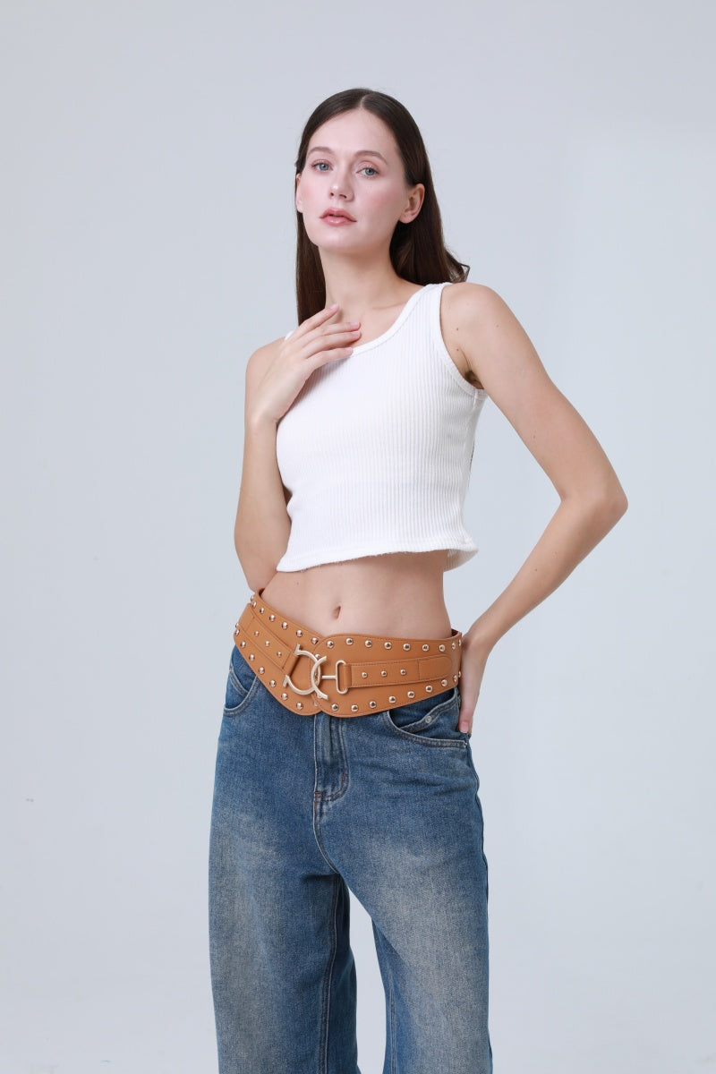 Vintage Bohemian Wide Belt – Studded Leather Waist Cincher - NeoKira Unlimited
