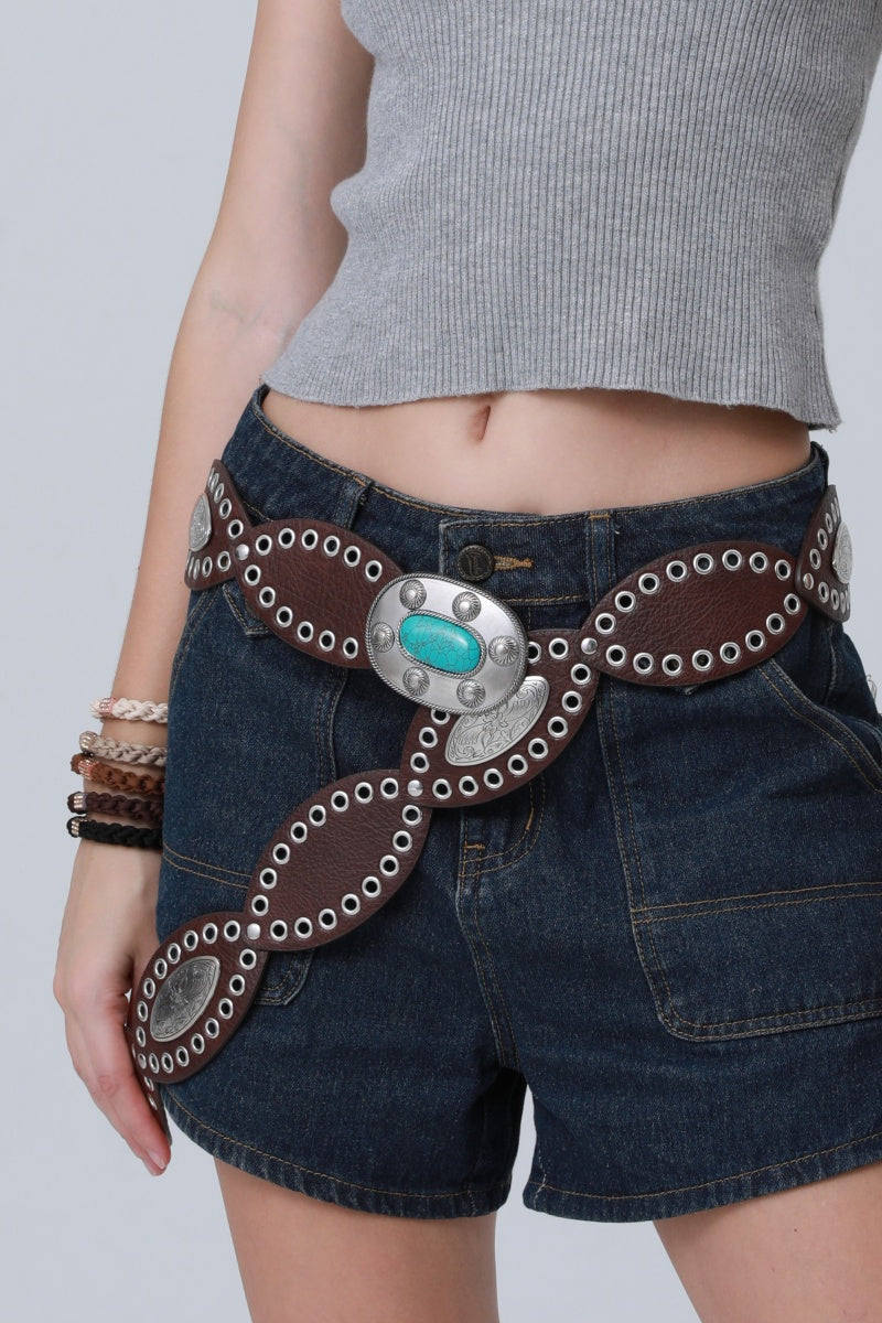Boho Western Belt – Vintage Turquoise Inlaid Buckle 🌵💎 - NeoKira Unlimited
