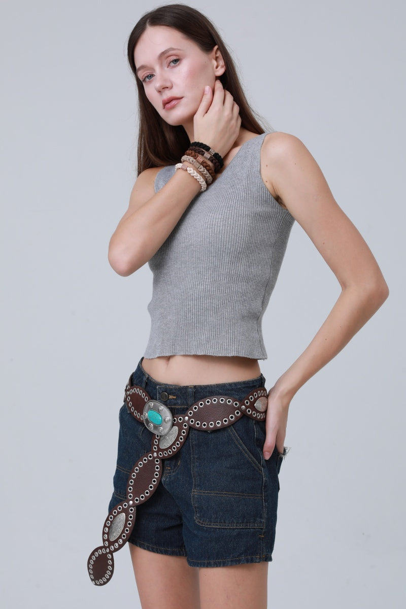 Boho Western Belt – Vintage Turquoise Inlaid Buckle - NeoKira Unlimited