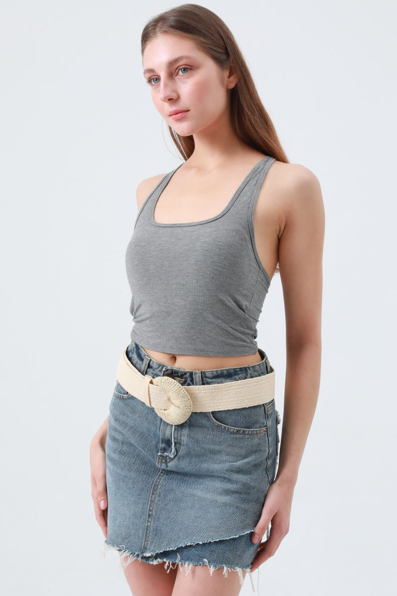 Artisan Raffia Elastic Belt with Crescent Moon Buckle - NeoKira Unlimited
