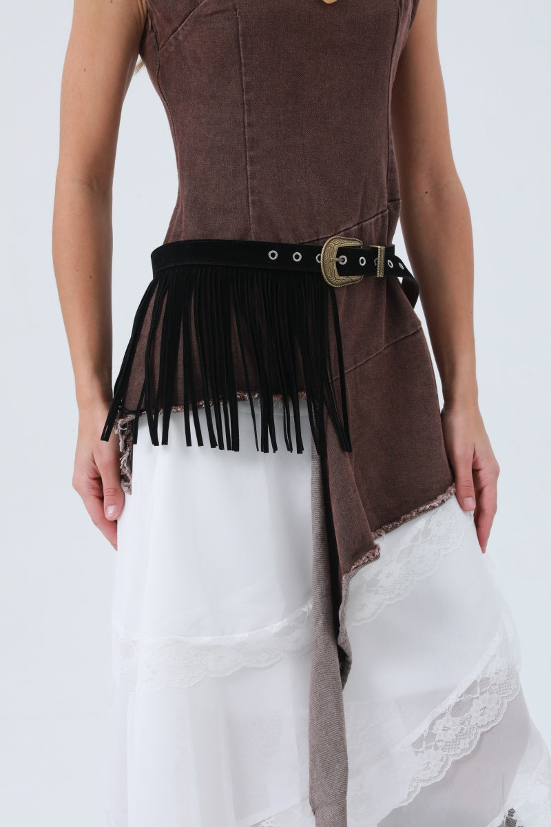 Cowgirl Tassel Belt – Antique Bronze Buckle & Western Fringe - NeoKira Unlimited