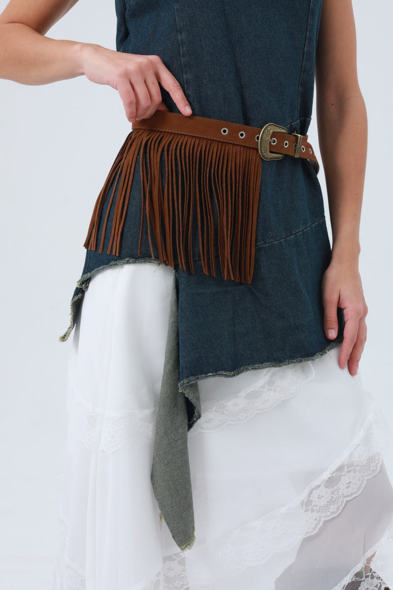 Cowgirl Tassel Belt – Antique Bronze Buckle & Western Fringe - NeoKira Unlimited