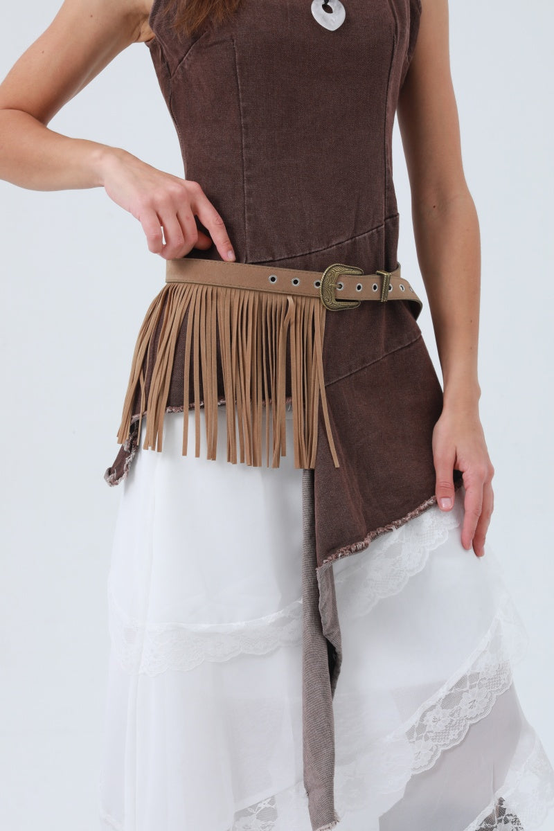 Cowgirl Tassel Belt – Antique Bronze Buckle & Western Fringe - NeoKira Unlimited