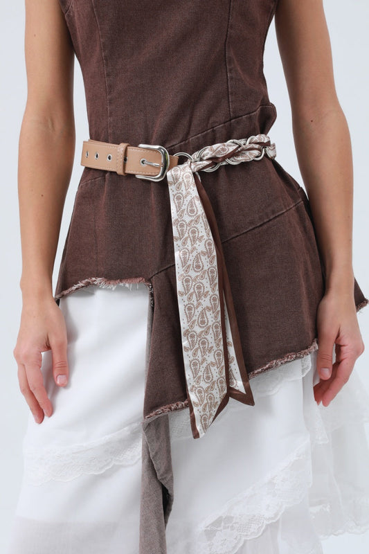 Studded Vegan Leather Belt – Cashew Print Satin Detail - NeoKira Unlimited