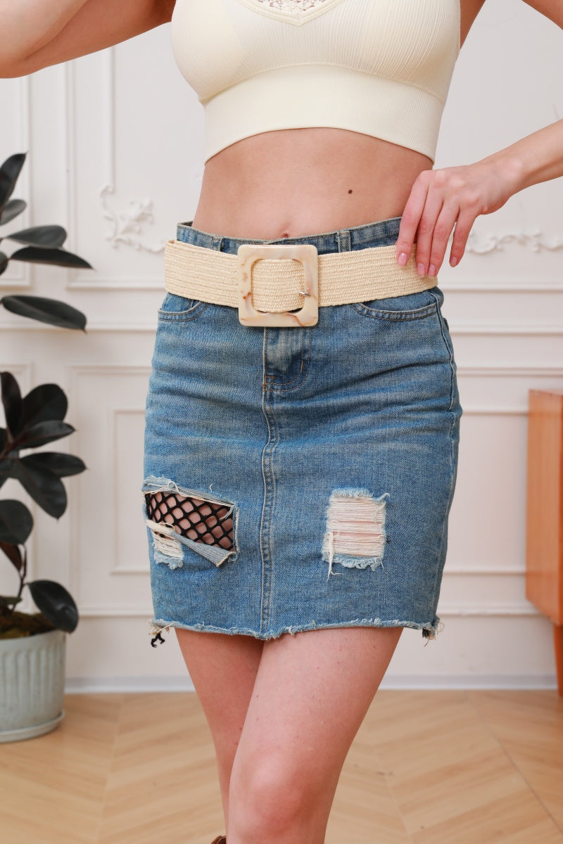 Artisan Marbled Square Buckle Stretch Waist Belt - NeoKira Unlimited