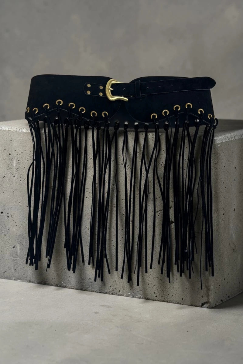 Boho Rodeo: Western Style Fringe Embellished Suede Corset Belt - NeoKira Unlimited
