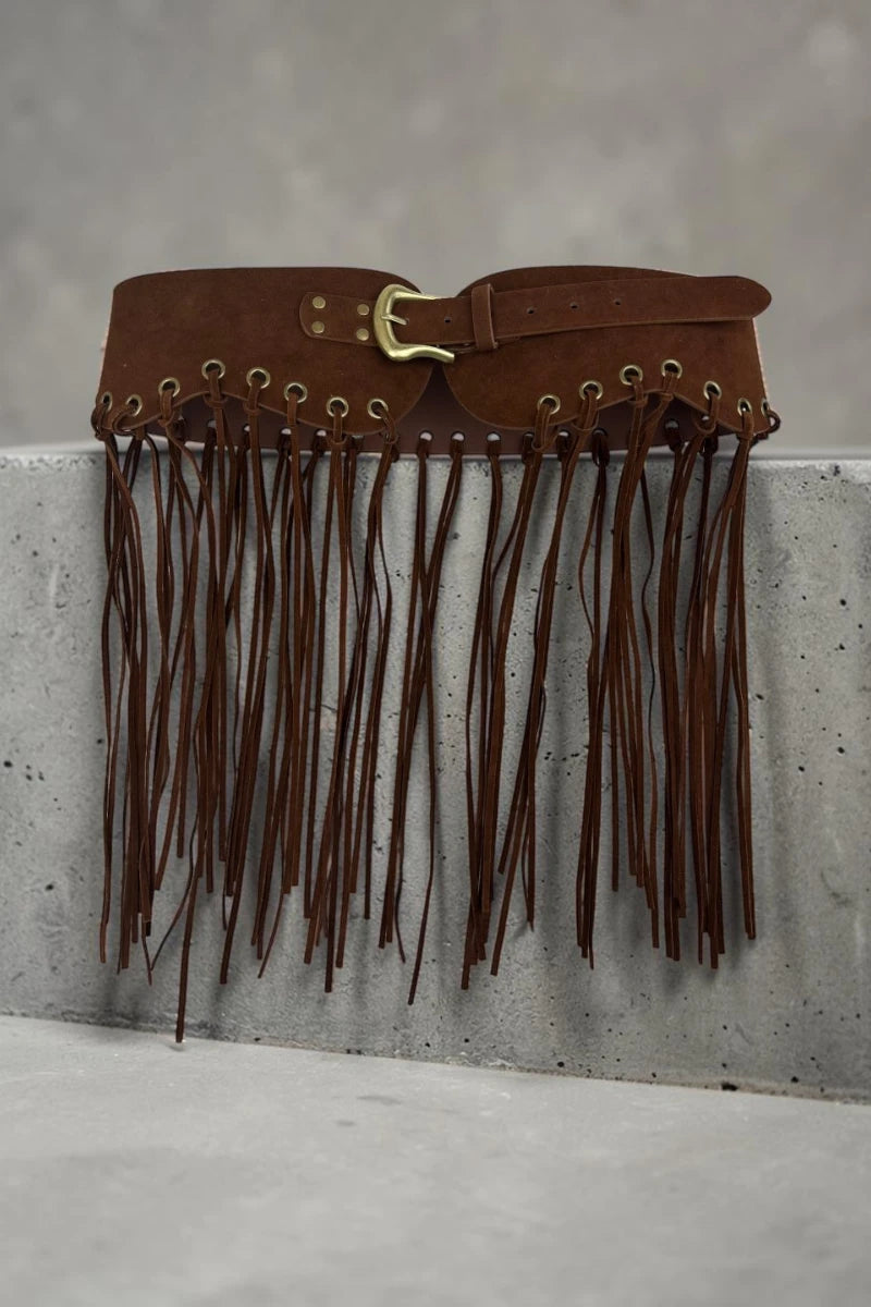 Boho Rodeo: Western Style Fringe Embellished Suede Corset Belt - NeoKira Unlimited
