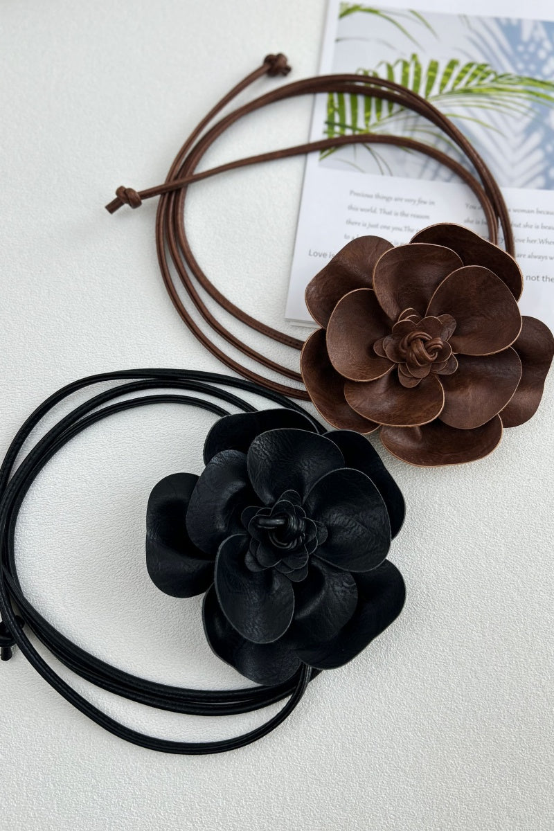 Wildflower: Bohemian Leather Flower Pendant Layered Belt - NeoKira Unlimited