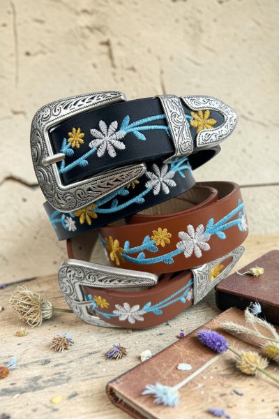 Vintage Garden: Retro Flower Embroidery Decorative Waist Belt - NeoKira Unlimited