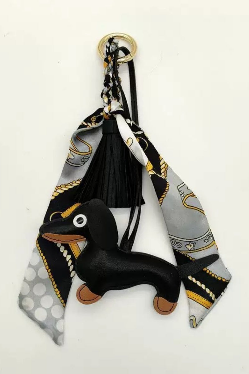 Fringed Dachshund Leather Charm – Multi-Use Bag Accessory & Scarf Ring - NeoKira Unlimited