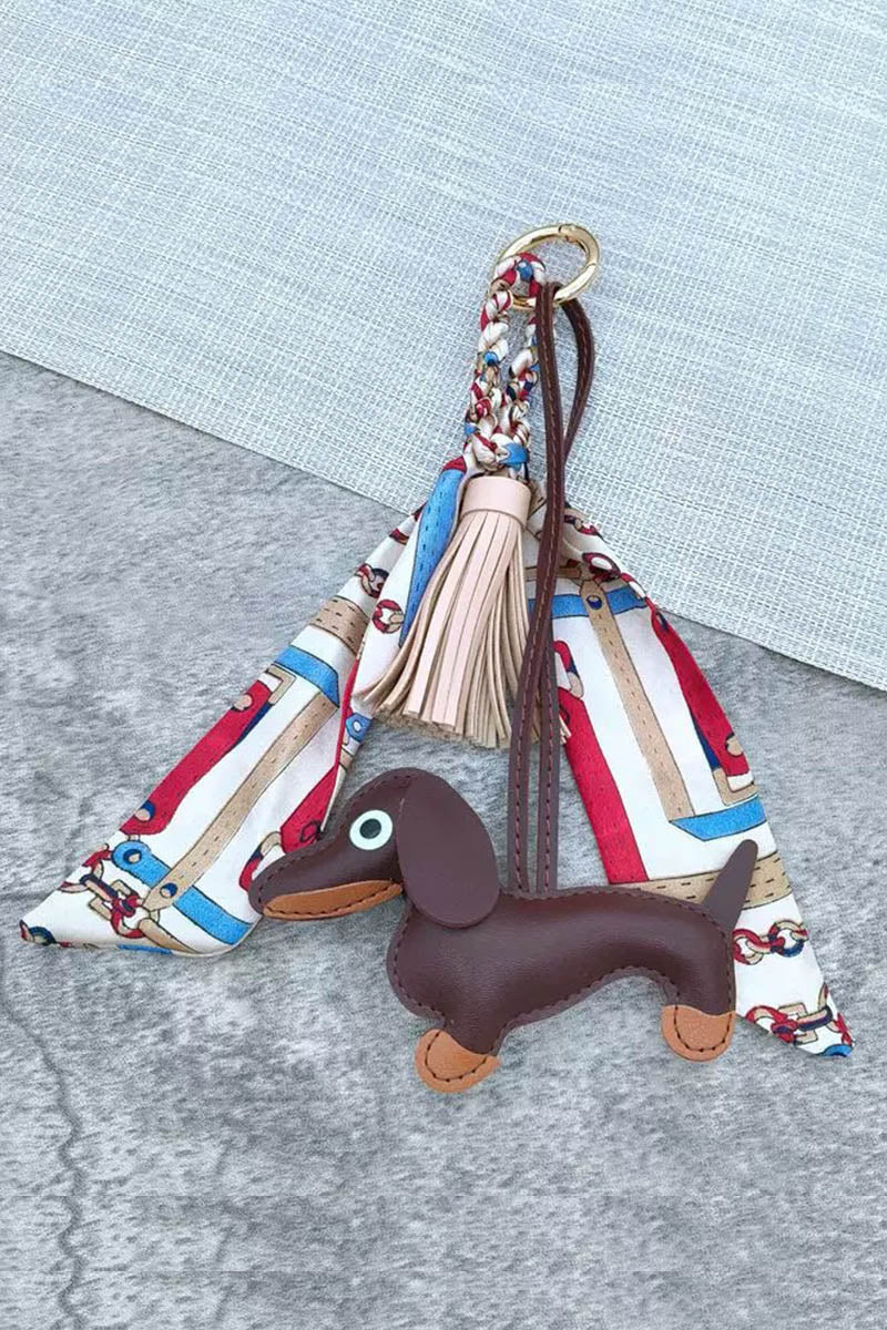 Fringed Dachshund Leather Charm – Multi-Use Bag Accessory & Scarf Ring - NeoKira Unlimited