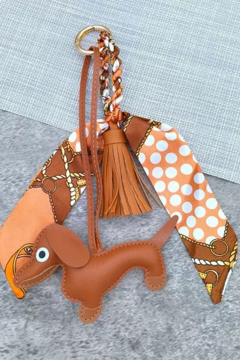 Fringed Dachshund Leather Charm – Multi-Use Bag Accessory & Scarf Ring - NeoKira Unlimited