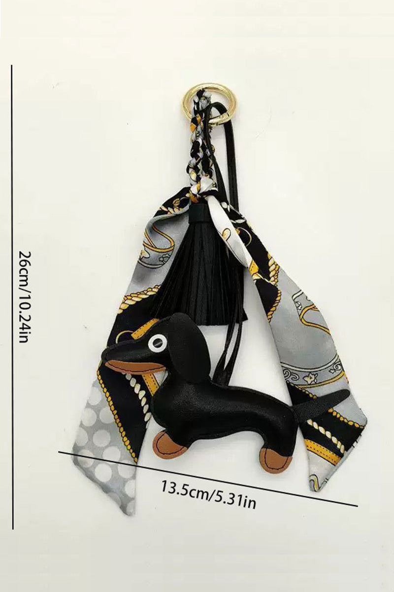 Fringed Dachshund Leather Charm – Multi-Use Bag Accessory & Scarf Ring - NeoKira Unlimited