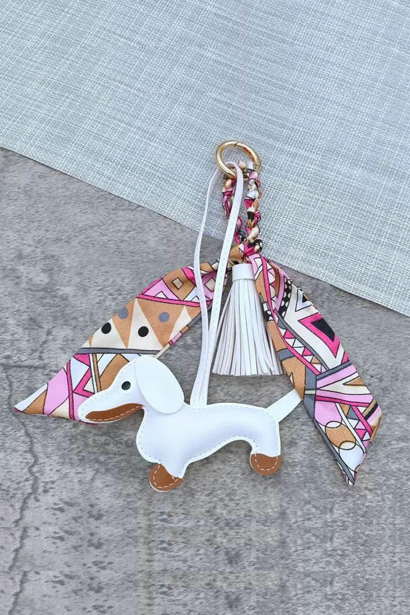 Fringed Dachshund Leather Charm – Multi-Use Bag Accessory & Scarf Ring - NeoKira Unlimited