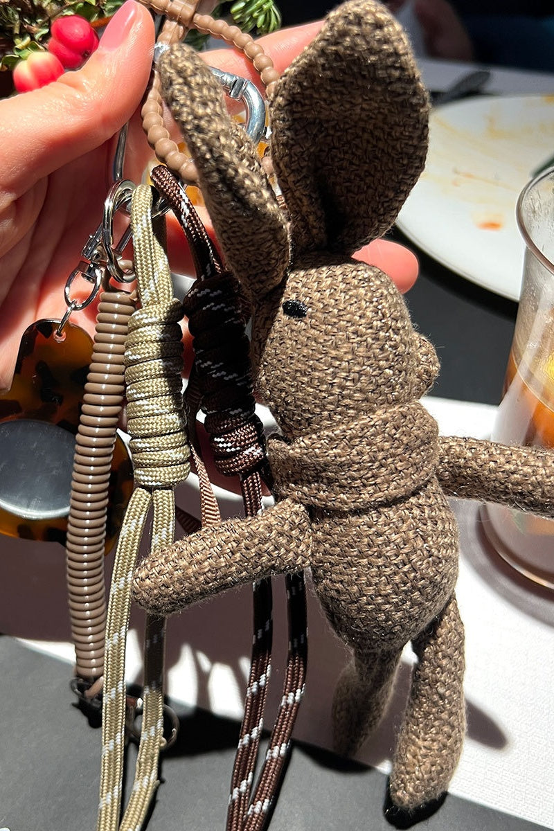 Whimsical Rabbit Charm – Handwoven Linen Bag Accessory - NeoKira Unlimited