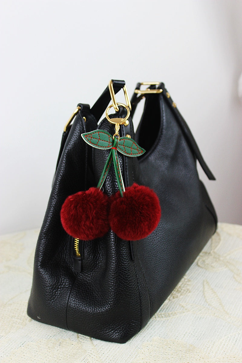 Luxury Rabbit Fur Cherry Charm – Plush Bag Pendant - NeoKira Unlimited