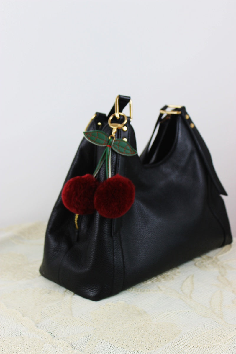 Luxury Rabbit Fur Cherry Charm – Plush Bag Pendant - NeoKira Unlimited