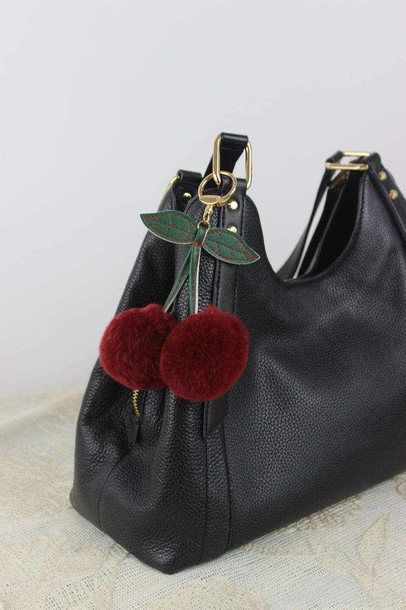 Luxury Rabbit Fur Cherry Charm – Plush Bag Pendant - NeoKira Unlimited