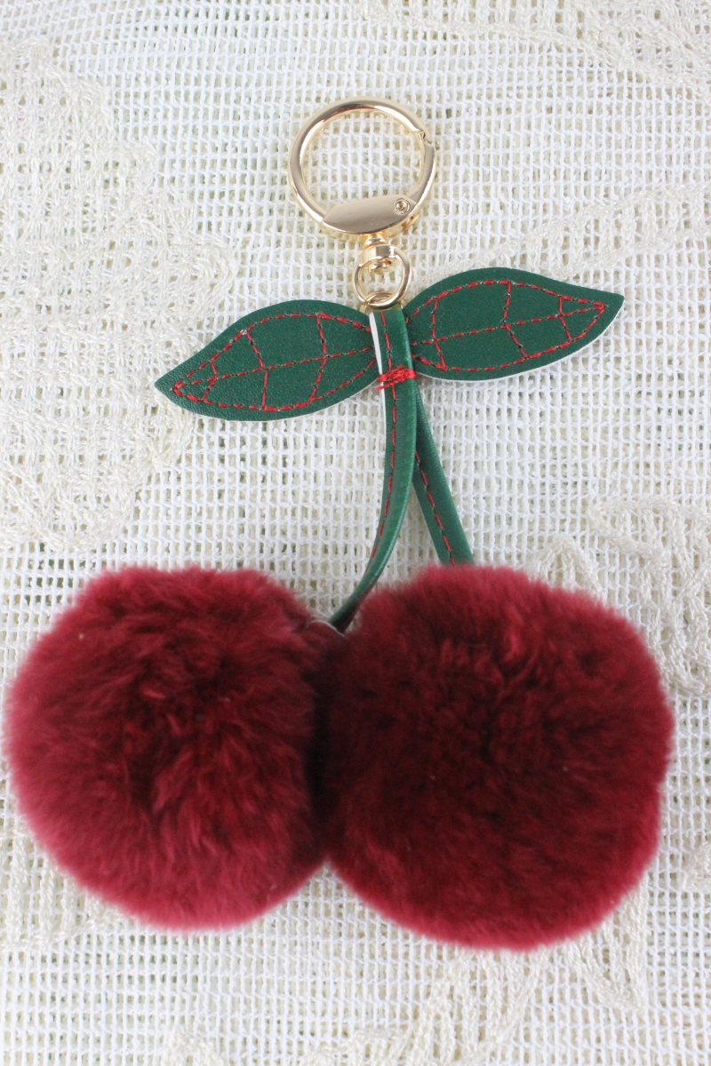 Luxury Rabbit Fur Cherry Charm – Plush Bag Pendant - NeoKira Unlimited