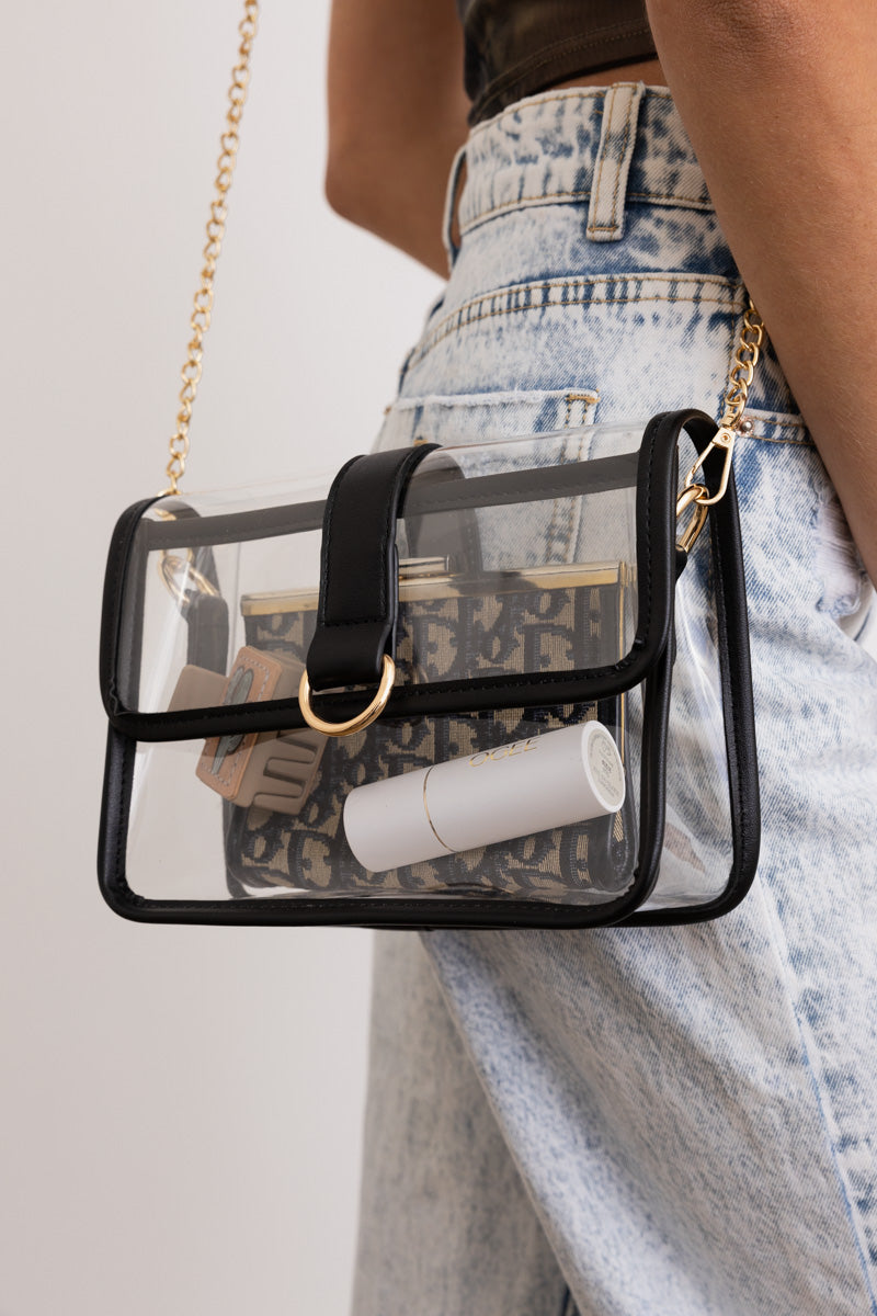 Glam Clear Stadium Bag with Gold Chain Strap - NeoKira Unlimited