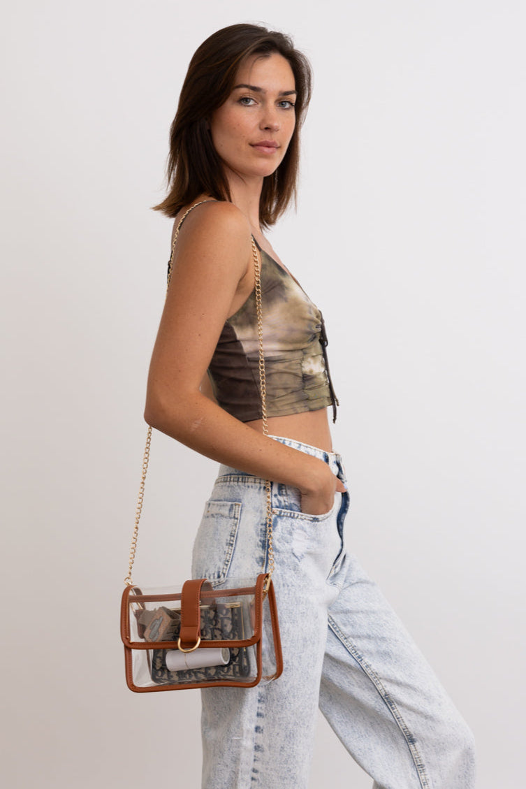 Glam Clear Stadium Bag with Gold Chain Strap - NeoKira Unlimited
