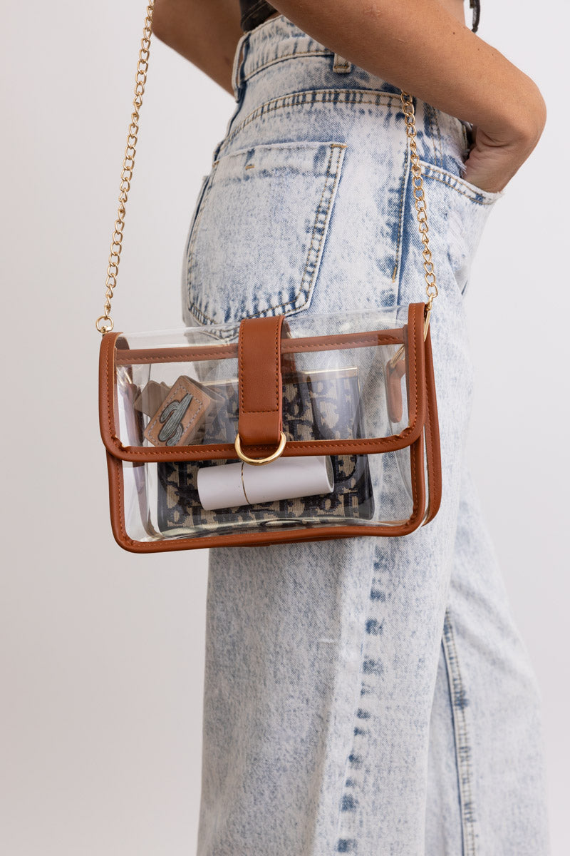 Glam Clear Stadium Bag with Gold Chain Strap - NeoKira Unlimited