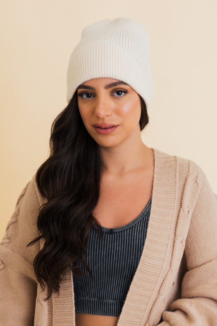 Frosty Front Fold Snuggle Ribbed Beanie - NeoKira Unlimited