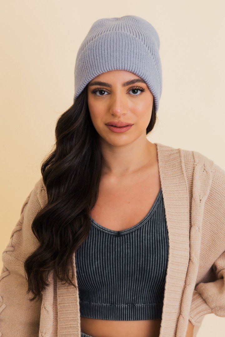 Frosty Front Fold Snuggle Ribbed Beanie - NeoKira Unlimited