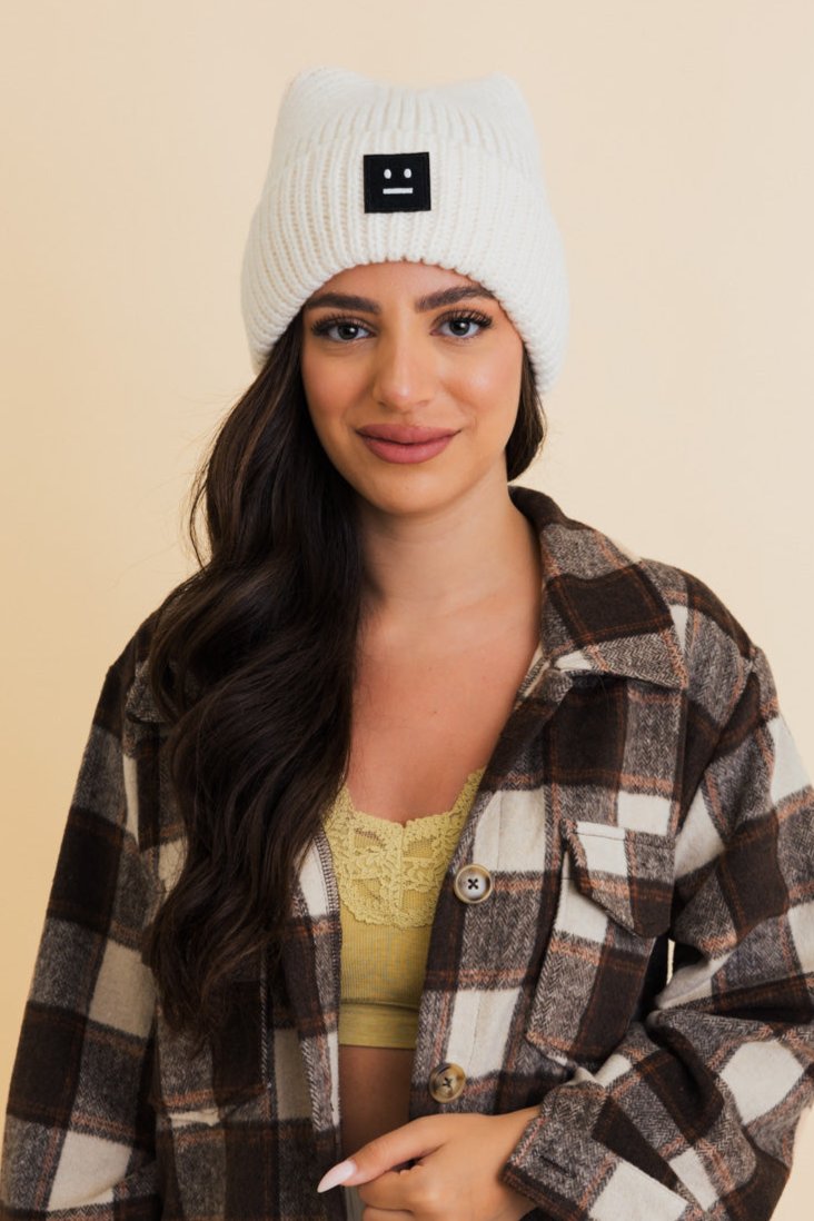 Chill Vibes Soft Ribbed Square Top Beanie - NeoKira Unlimited