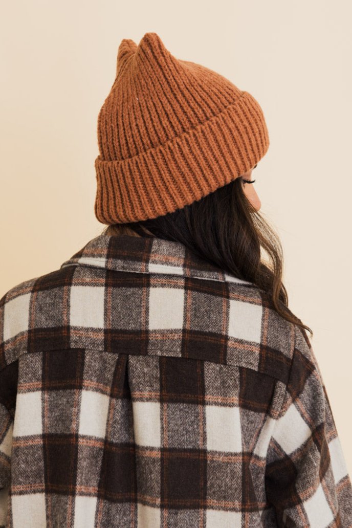 Chill Vibes Soft Ribbed Square Top Beanie