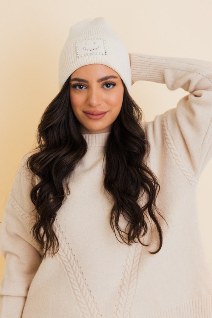 Square Sparkle Smiles Ribbed Beanie - NeoKira Unlimited