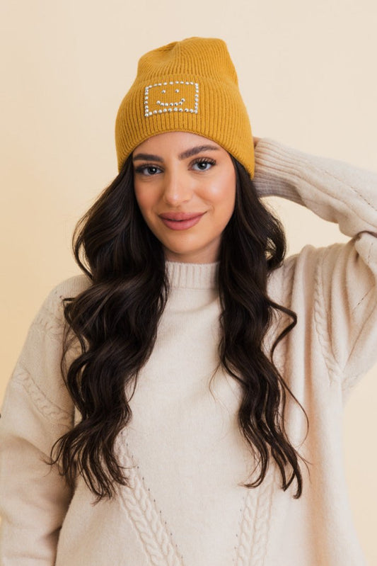 Square Sparkle Smiles Ribbed Beanie - NeoKira Unlimited