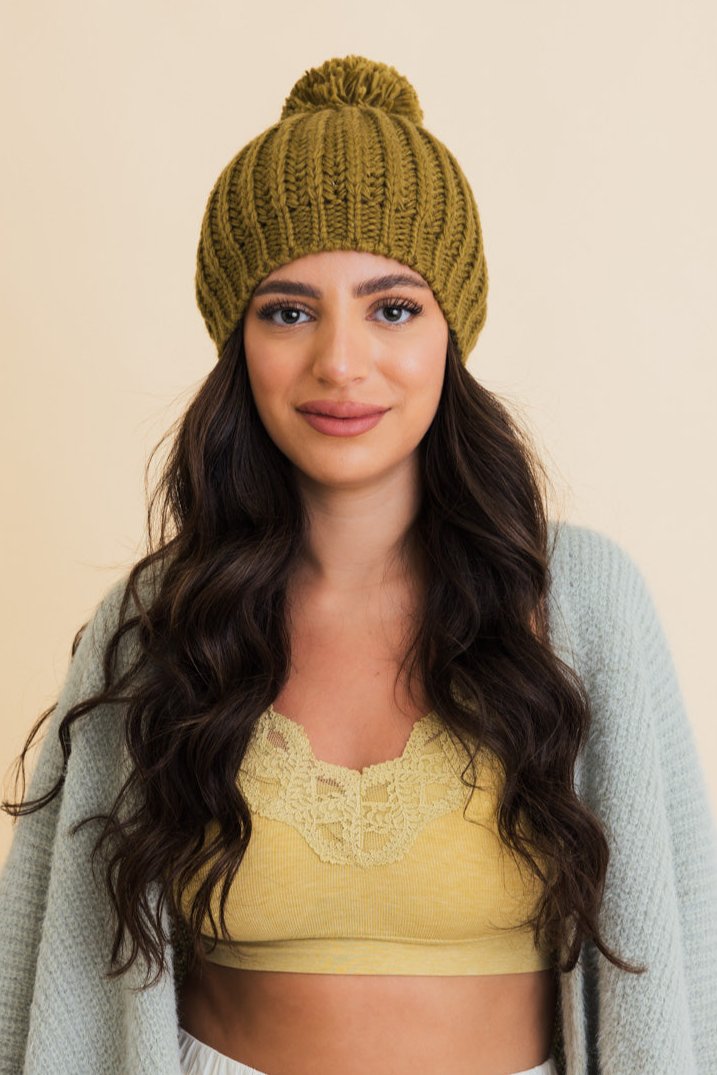 Chunky Cable Knit Pom Beanie - NeoKira Unlimited